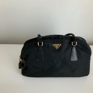 Black Prada Nylon/Leather Trim Bowling Bag